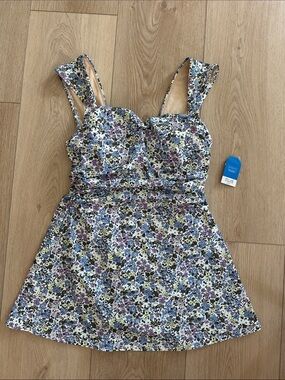 Lands End Square Neck Swim Dress Floral